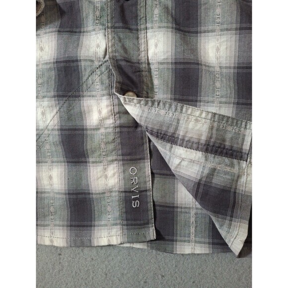 Orvis Shirt Mens Medium Gray Pearl Snap Dual Pockets Active Fit Plaid Western - Picture 5 of 10